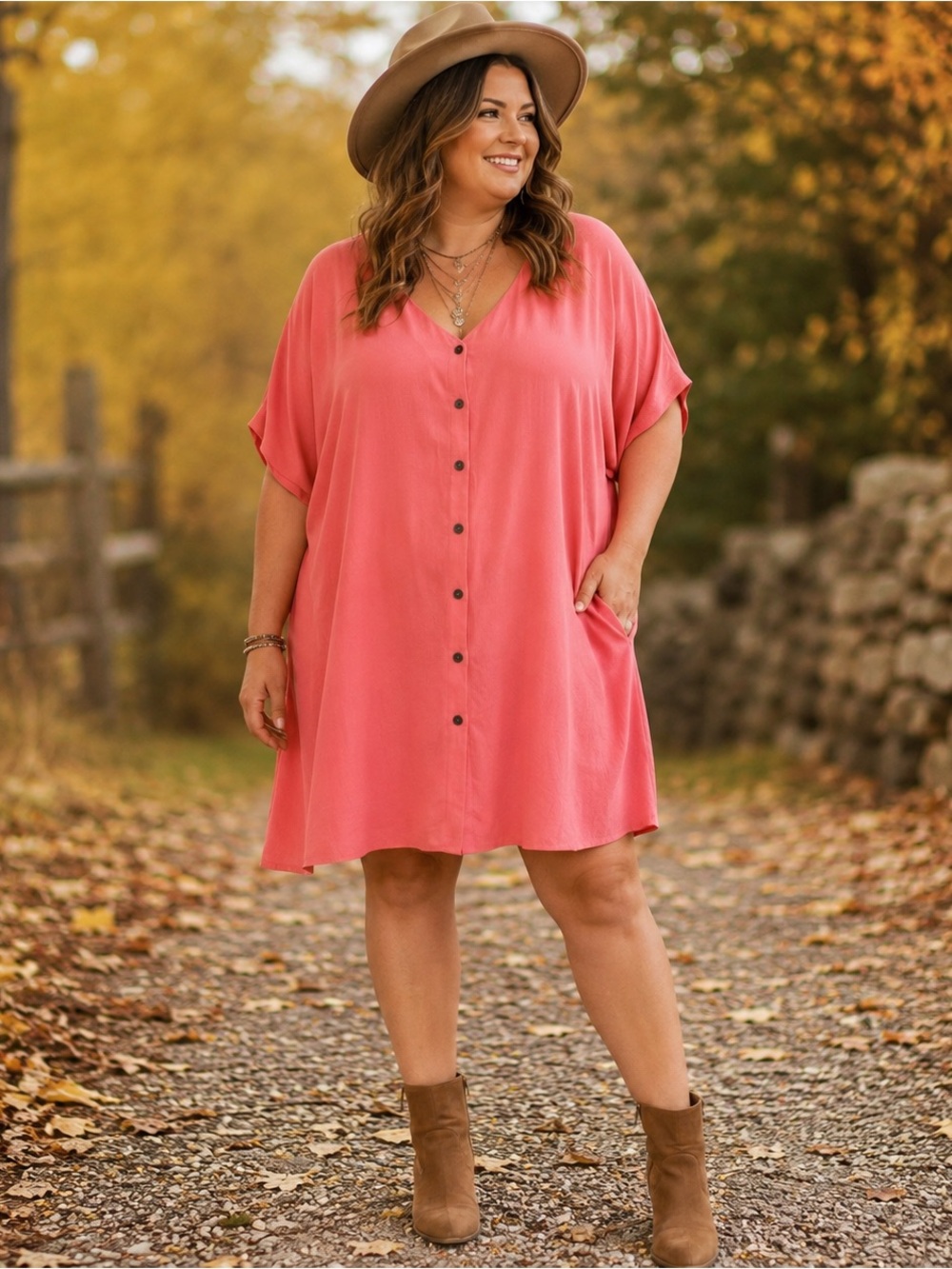 Madewell 3X Coral Button Front Tunic Dress Dolman Sleeve Viscose Plus Size Boho